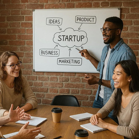 Group of diverse business people working together and brainstorming in a modern officeの写真素材