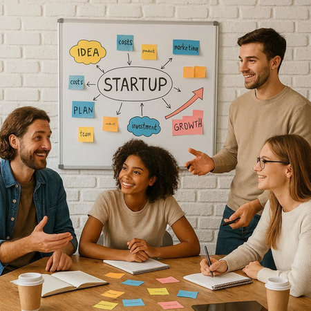 Group of multiethnic business people working together at office. Start up concept