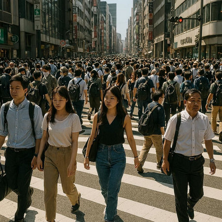 Unidentified people crossing the street in Tokyo, Japan. Tokyo is the capital and most populous city...
