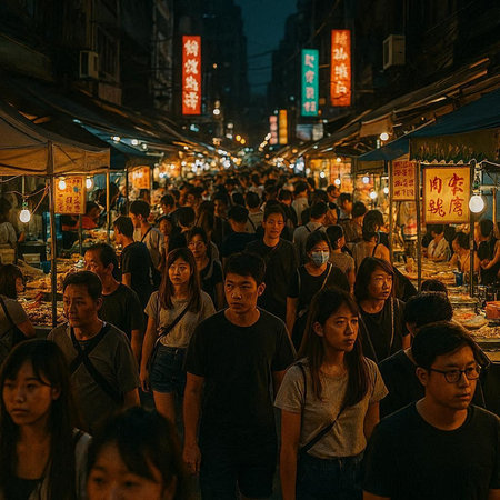 Unidentified people walking at Taipei night market in Taiwan.