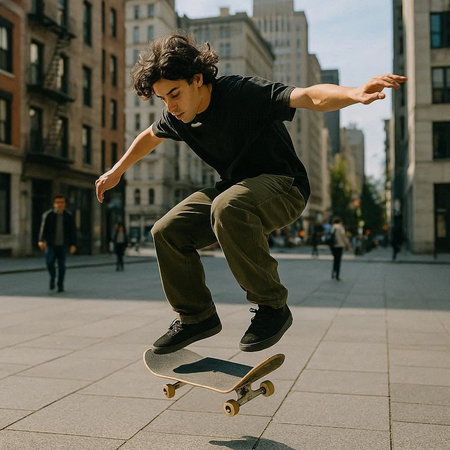 skateboarder skateboarding on the street in New York City
