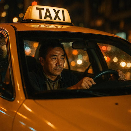 Taxi driver in New York at night