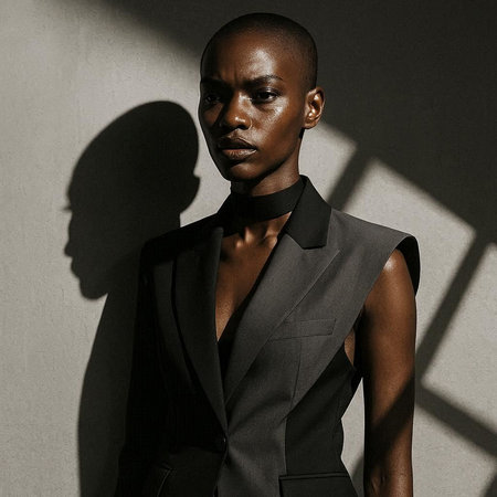 Fashionable african american man in black suit. Studio shot.