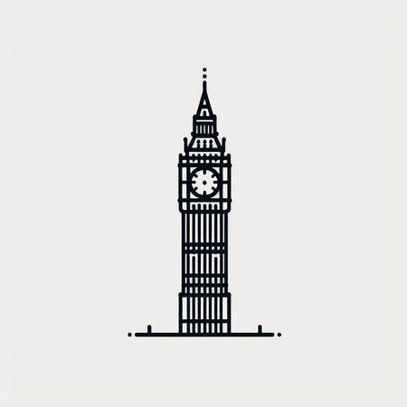 Big Ben icon in black and white colors. Vector Illustration.
