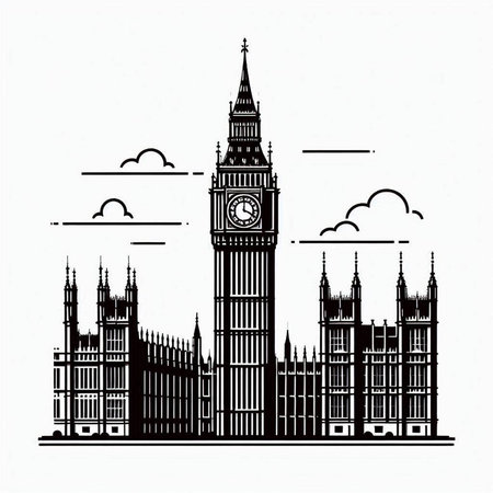 Big Ben and Houses of Parliament in London, UK. Vector illustration.