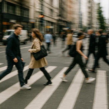 People walking in the city (motion blur image processed vintage effect. )