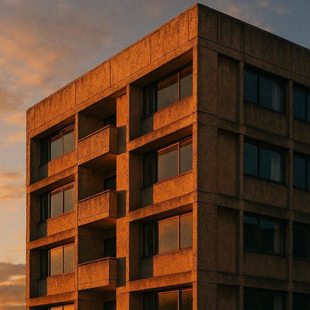 Modern apartment buildings at sunset. Facade of a modern apartment building
