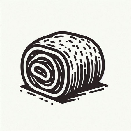 Hand drawn roll of bread. Vector sketch illustration. Isolated on white background.の写真素材