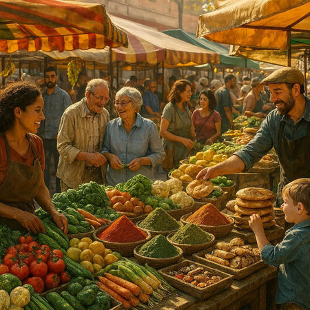 Unidentified people at the local market in Barcelona, Spain.