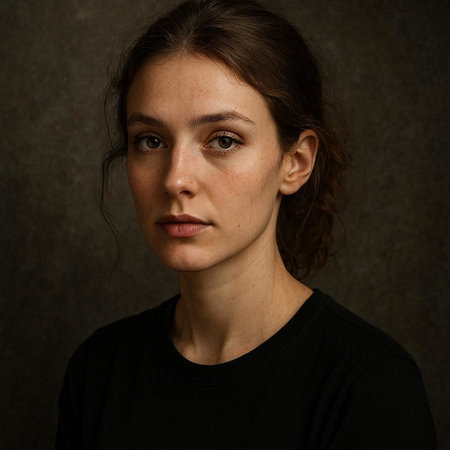 Portrait of a beautiful young woman in a black t-shirt
