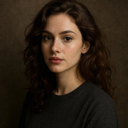 Portrait of a beautiful young woman with curly hair against a dark background