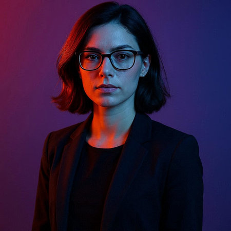 Portrait of a beautiful young woman in glasses and a black jacket