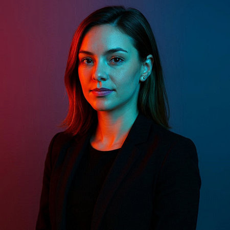 Portrait of a beautiful young woman in a black jacket on a colored background