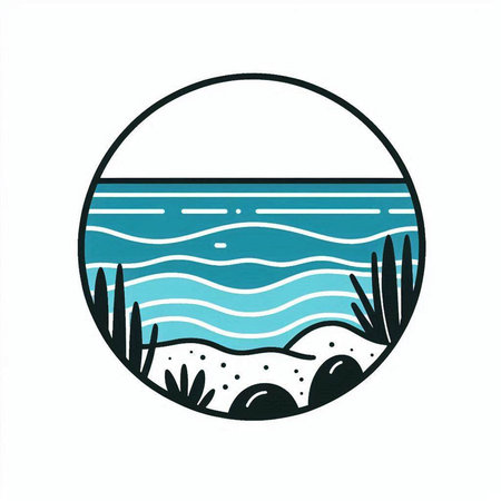 Beach and sea vector icon. Hand drawn illustration of beach and sea.の写真素材