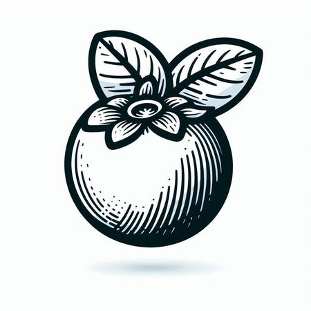 Persimmon fruit with leaves and flower. Hand drawn vector illustration.の写真素材