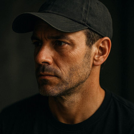 Portrait of a man in a baseball cap on a dark background