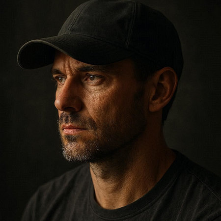 Portrait of a man in a baseball cap on a dark background