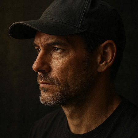 Portrait of a man in a baseball cap on a dark background