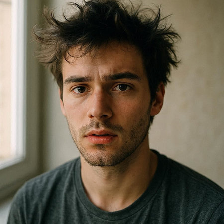Portrait of a handsome young man in a gray t-shirt