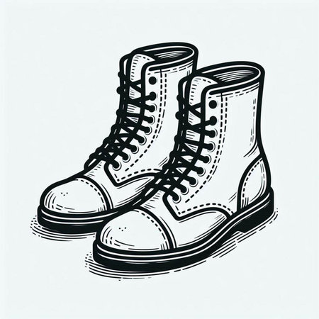 Hand drawn sketch of pair of trekking boots. Vector illustration.