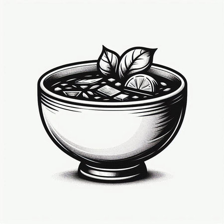Sketch of a bowl of miso soup. Vector illustration.