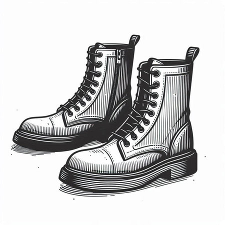 Vintage monochrome vector illustration of a pair of hiking boots