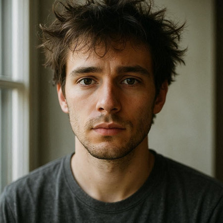 Portrait of a handsome young man in a grey t-shirt