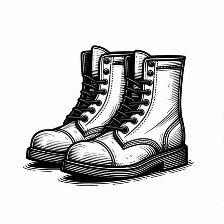 Pair of old fashion boots. Vintage hand drawn vector illustration.