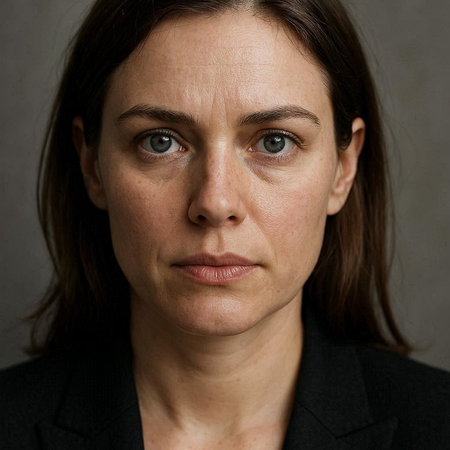 Close-up portrait of a businesswoman with serious expression on her faceの写真素材
