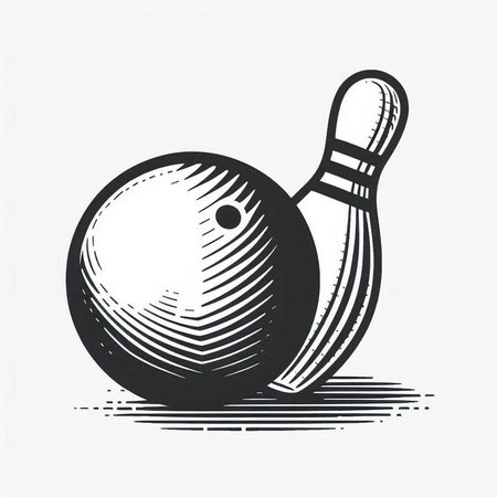 Bowling ball and pin, vintage engraving vector illustration.