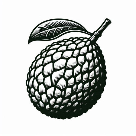 Custard apple sketch engraving vector illustration. Scratch board style imitation. Black and white...