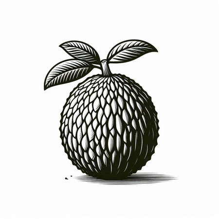 Custard apple fruit in engraving style vector illustration.