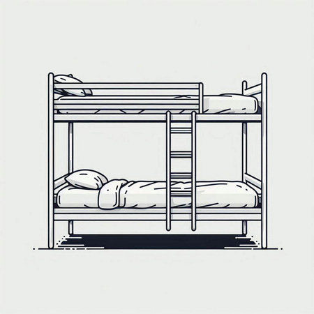 Vector illustration of a single bunk bed isolated on a white background.