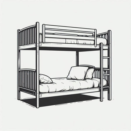 Illustration of a black and white bunk bed. Vector illustration.