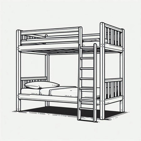 Bunk beds. Hand drawn vector illustration. Black and white.