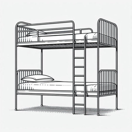 Bunk beds. Hand drawn vector illustration isolated on white background.