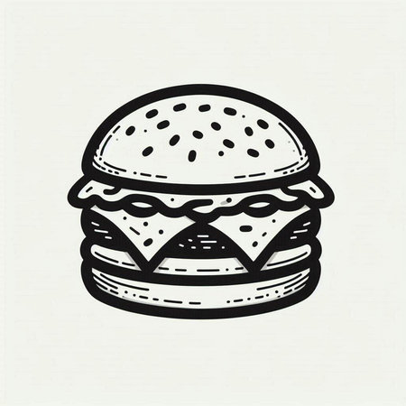 Burger icon. Hand drawn fast food symbol. Vector illustration.の写真素材