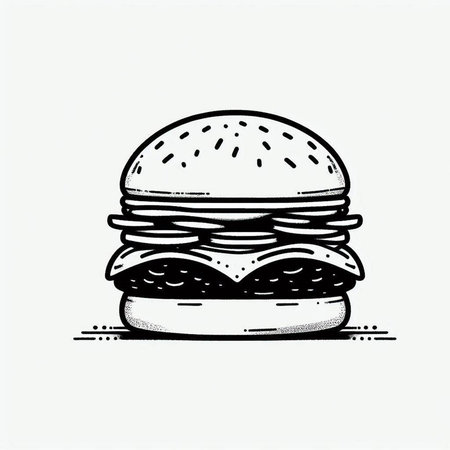 Burger icon. Fast food symbol. Vector illustration in sketch style.の写真素材