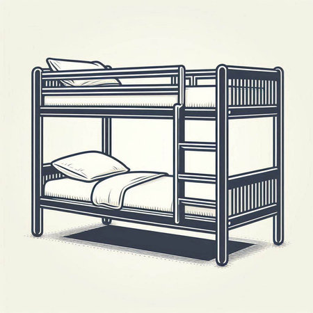 Bunk bed. Vector illustration in vintage engraving style.