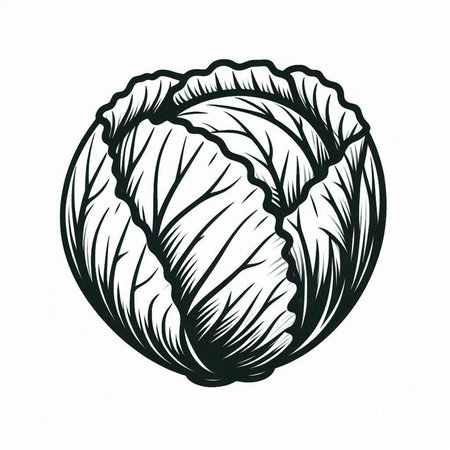 Cabbage. Hand drawn vector illustration. Isolated on white background.の写真素材
