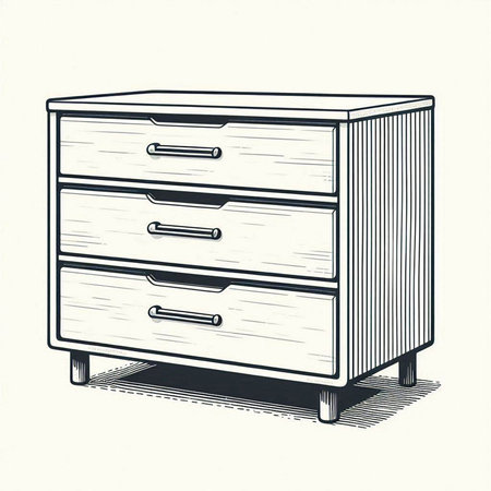 Drawing of a wooden chest of drawers on a white backgroundの写真素材
