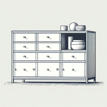 Stylized vector illustration of a cupboard with drawers.