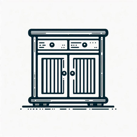 Vintage cupboard isolated on white background. Vector illustration in outline style.の写真素材