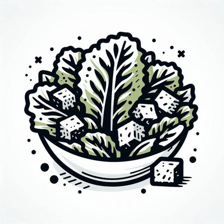 Cabbage salad in bowl on white background. Hand drawn vector illustration.の写真素材
