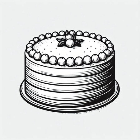 Hand drawn sketch of cake. Vector illustration. Isolated on white background.