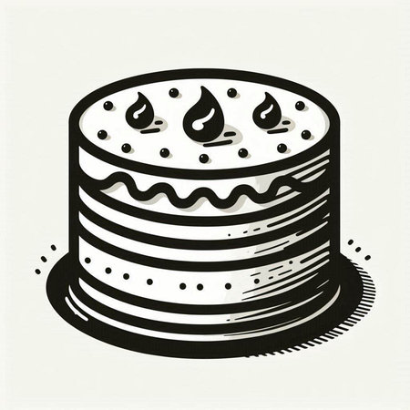 birthday cake on a white background, hand drawing, vector illustrationの写真素材