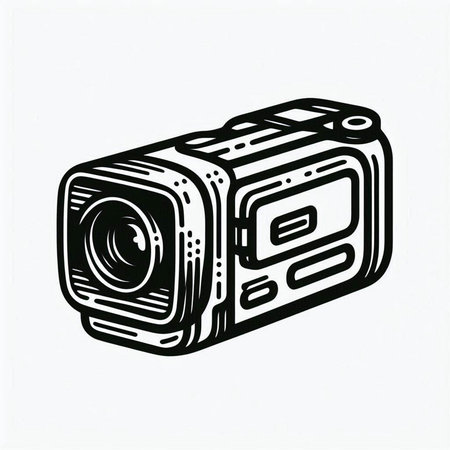 Digital camera isolated on white background. Hand drawn vector illustration in sketch style.