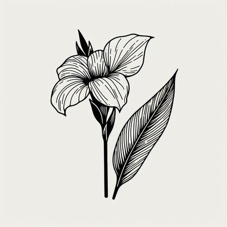 Tropical flower. Black and white engraved ink art. Isolated floral illustration element on white background.の写真素材