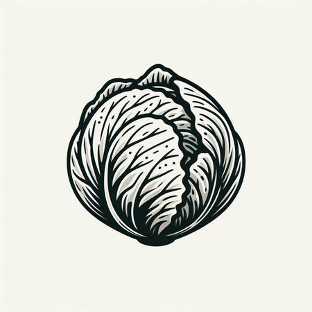 Cabbage hand drawn vector illustration isolated on white background. Engraved style vegetable sketch.の写真素材