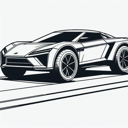 Sketch of a sports car on a white background. Vector illustration